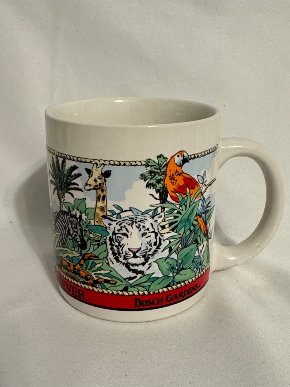 Vintage Busch Gardens Extinction is Forever Mug Tiger Giraffe
